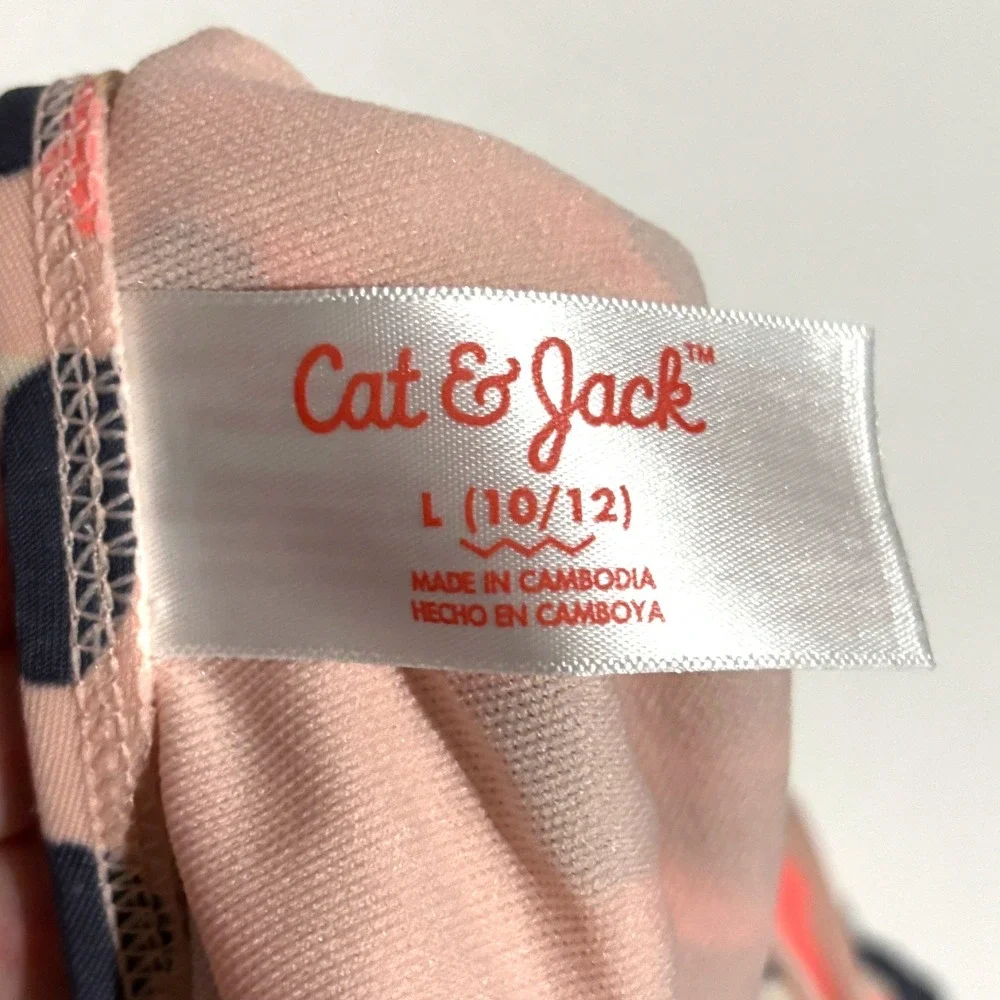 Cat & Jack Leotard Kids L 10/12 Pink Neon Leopard Print Excellent Bow Back